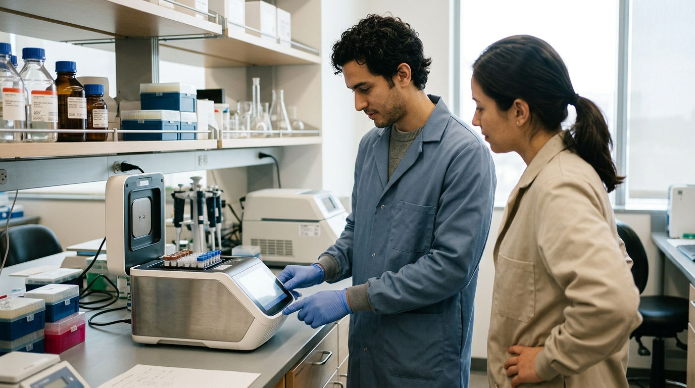 Space-station-grade diagnostic hardware used for rapid bedside blood analysis.