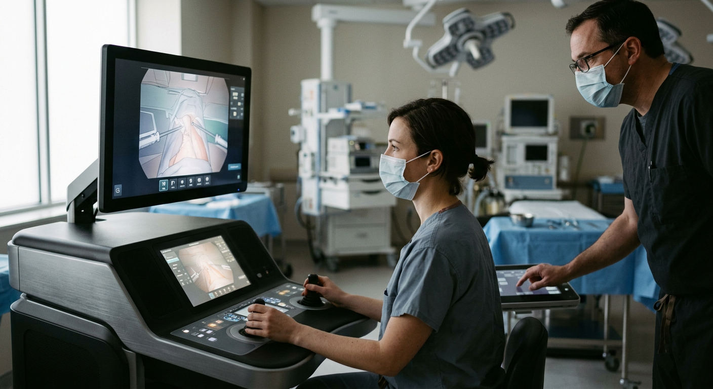 The open console design allows surgeons to maintain clear communication with their clinical team.