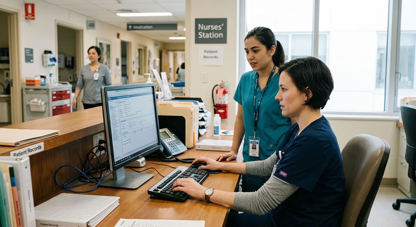 A clinical workstation displaying electronic health record integration.
