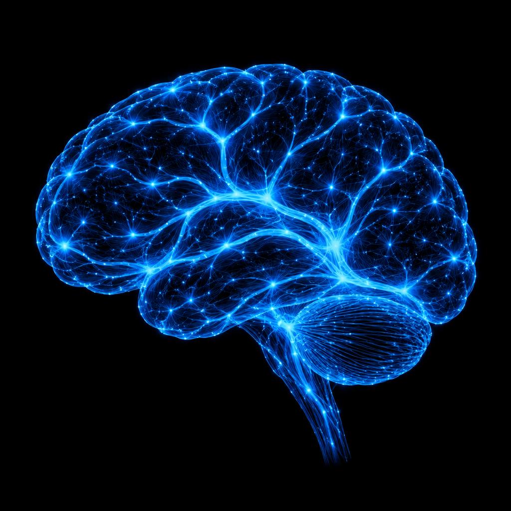 An abstract visualization of the neural tissue that small-molecule HER2 inhibition can reach where antibodies cannot.