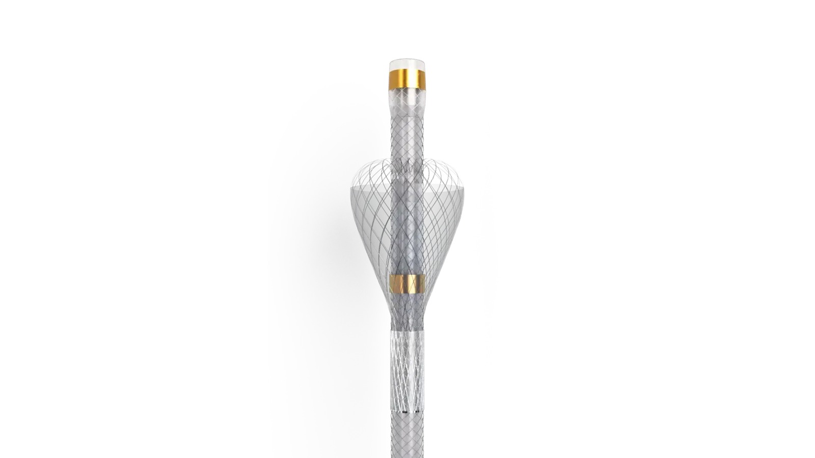 The TriNav catheter system's expandable mesh basket and valve design.