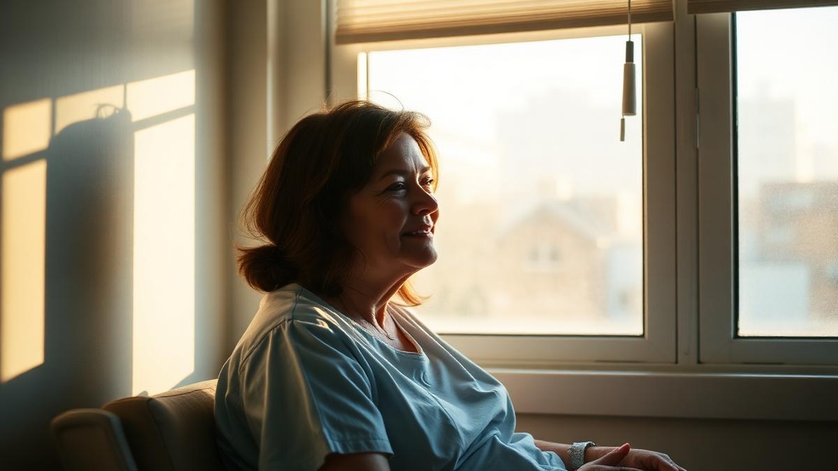 A researcher and a patient review data together in a clinic setting, the kind of ongoing calibration work behind long-term brain implant trials.