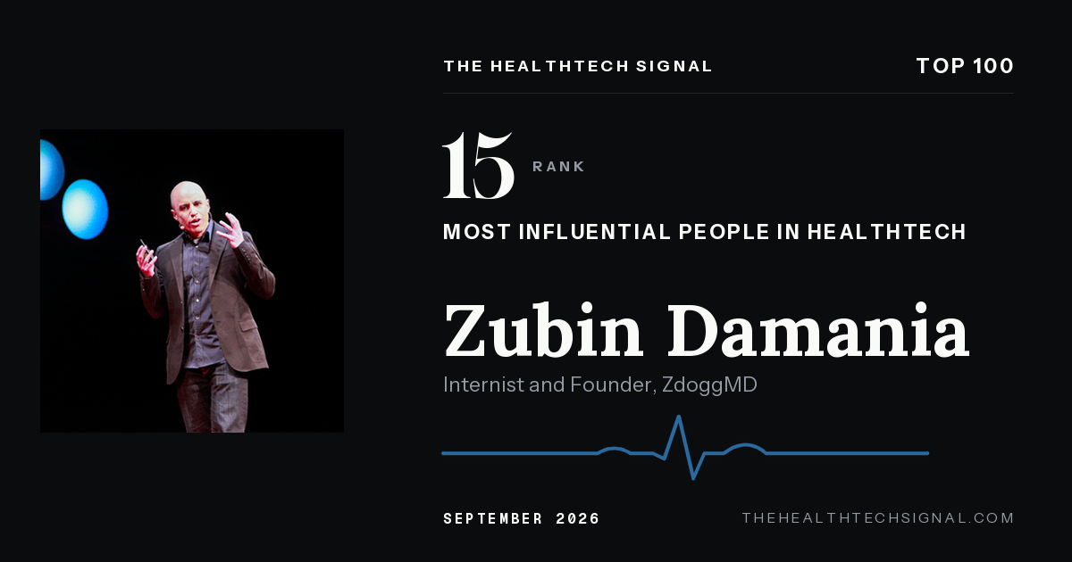 Zubin Damania ranking card, The HealthTech Signal Top 100